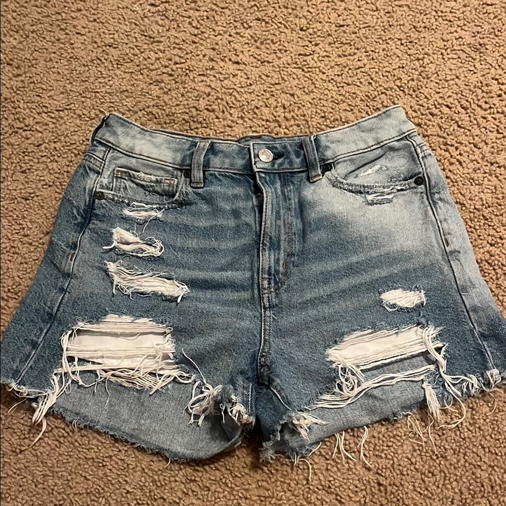 American Eagle Blue Jean Shorts High-Waisted Distressed